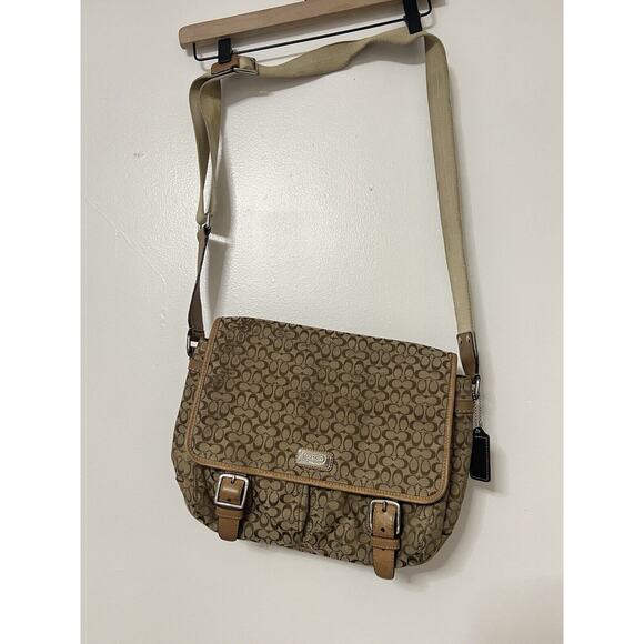 Coach Signature Voyager Kakhi Canvas Leather Crossbody Messenger Bag - Picture 1 of 8